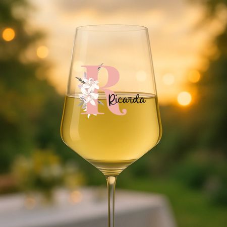 Blume - Personalisiertes Weinglas mit Initiale und Namen für Dich und deine Freundinnen